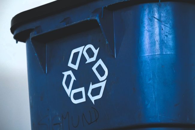 recyclability assessment photo blue recycling bin