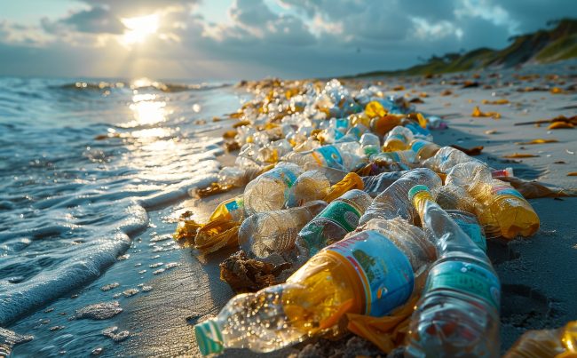
litter and plastic bottles on beach - Countries with DRS Linked to Major Drop in Beach Litter