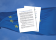 Official joint statement documents regarding the digital EU-wide One-Stop Shop for EPR compliance laid over a waving European Union flag.